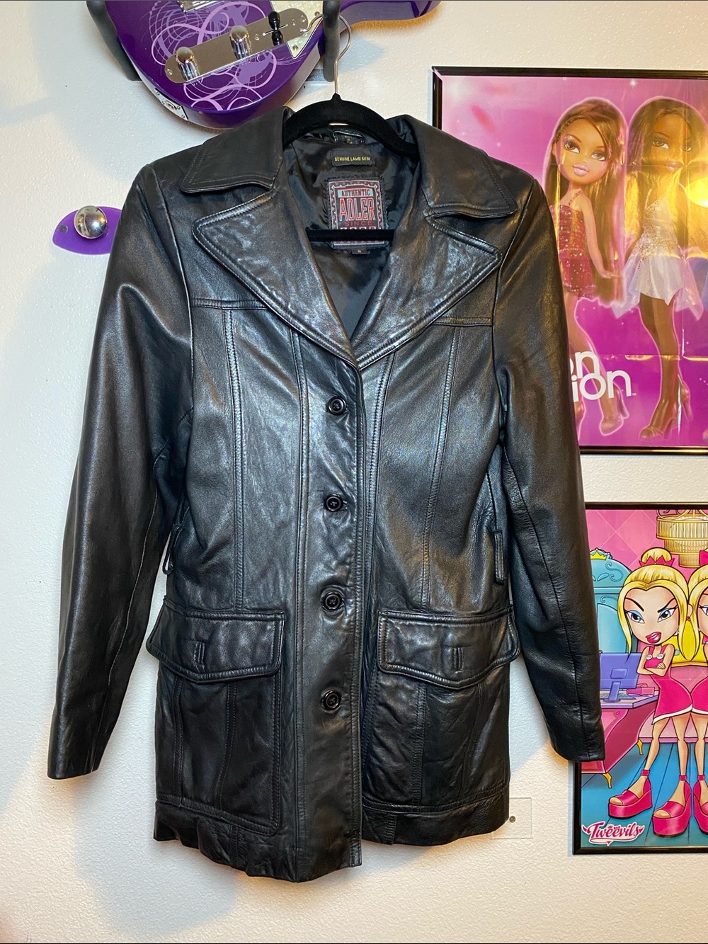 Vintage Adler Genuine Lamb Skin Black Leather Jacket